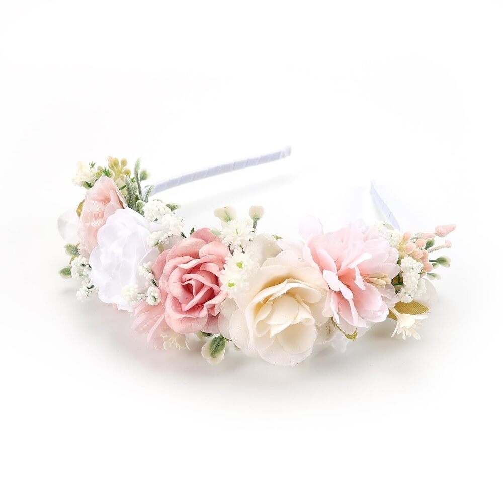 5363 Pink White Flower Crown Hairband for Baby Girls Birthday Party